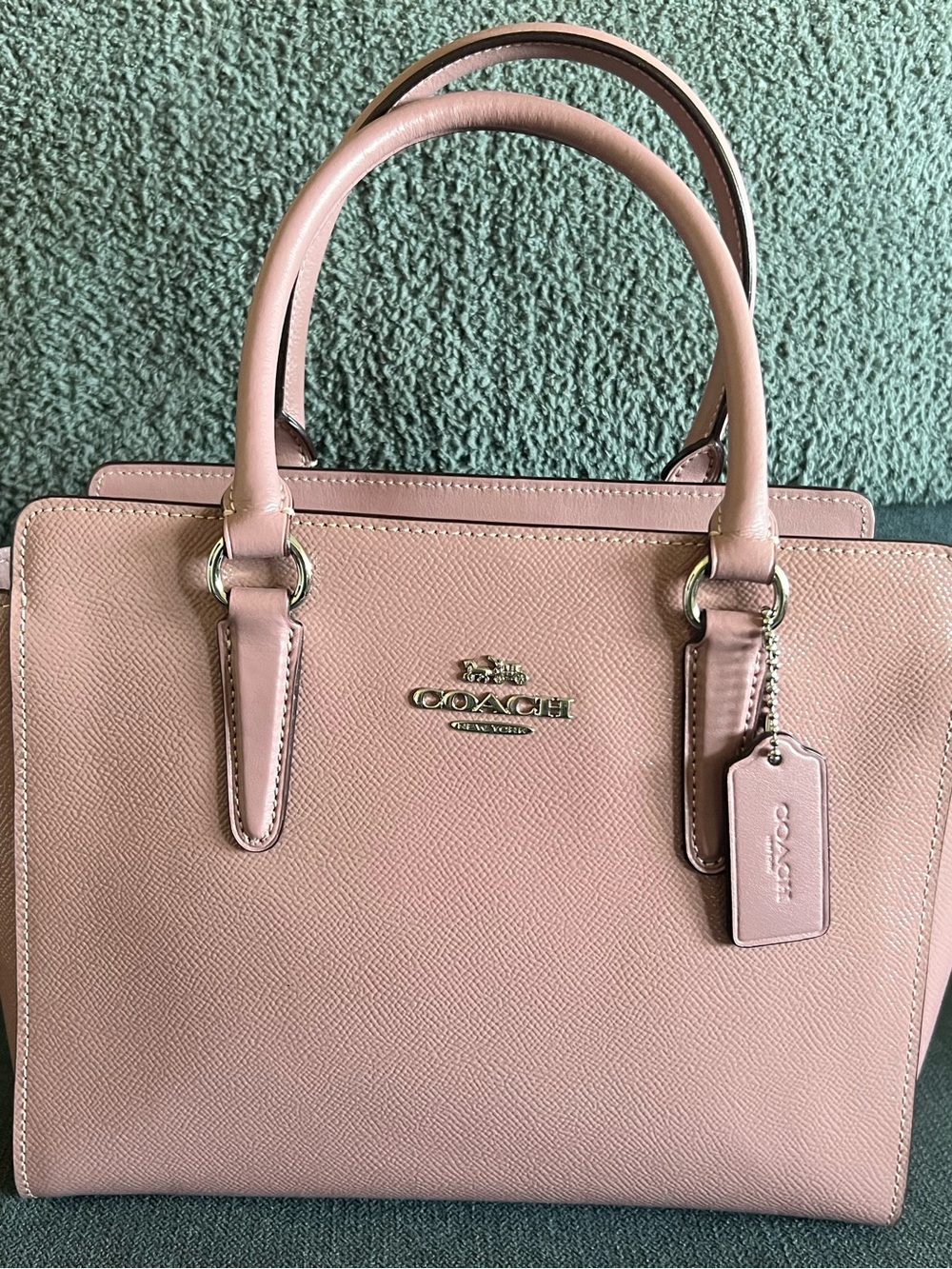 Coach Pink Saffiano Leather Tote with Gold-Tone Hardware